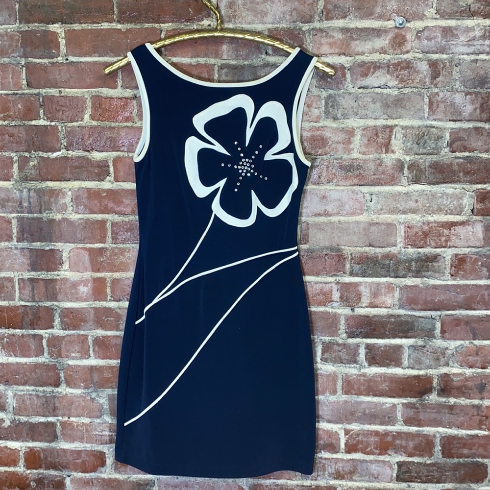 Cache mod inspired flower power navy dress